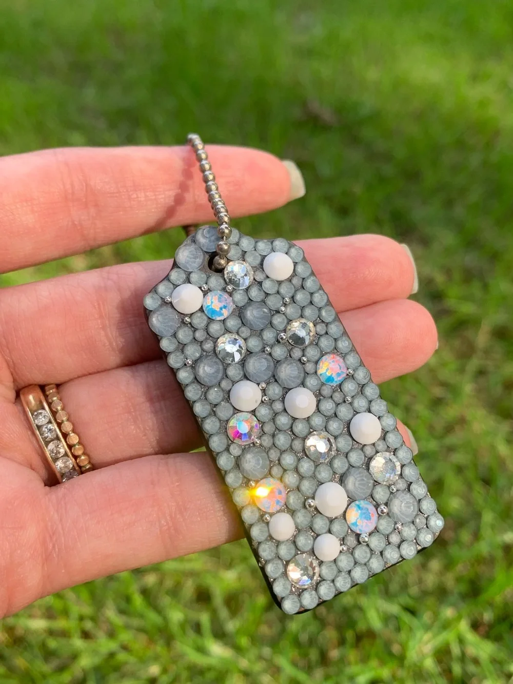 Coach New York Gray Hang tag with Rhinestones bag charm